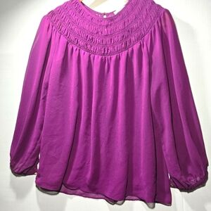 Calvin Klein Size M -Purple Smocked Sheer With Lining Top w/ Bishop Sleeve